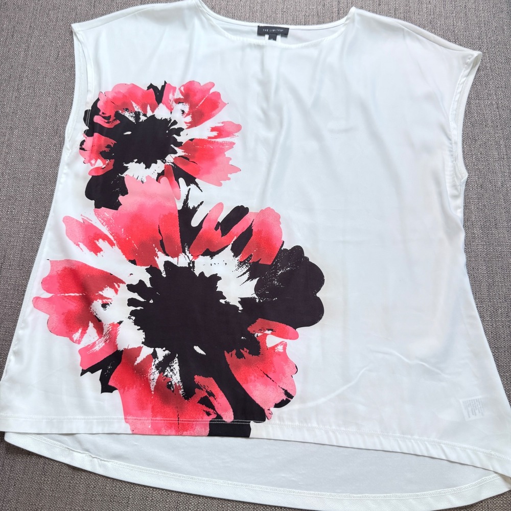 The Limited Womens XL Floral Sleeveless Blouse White Pink Black High Low Hem